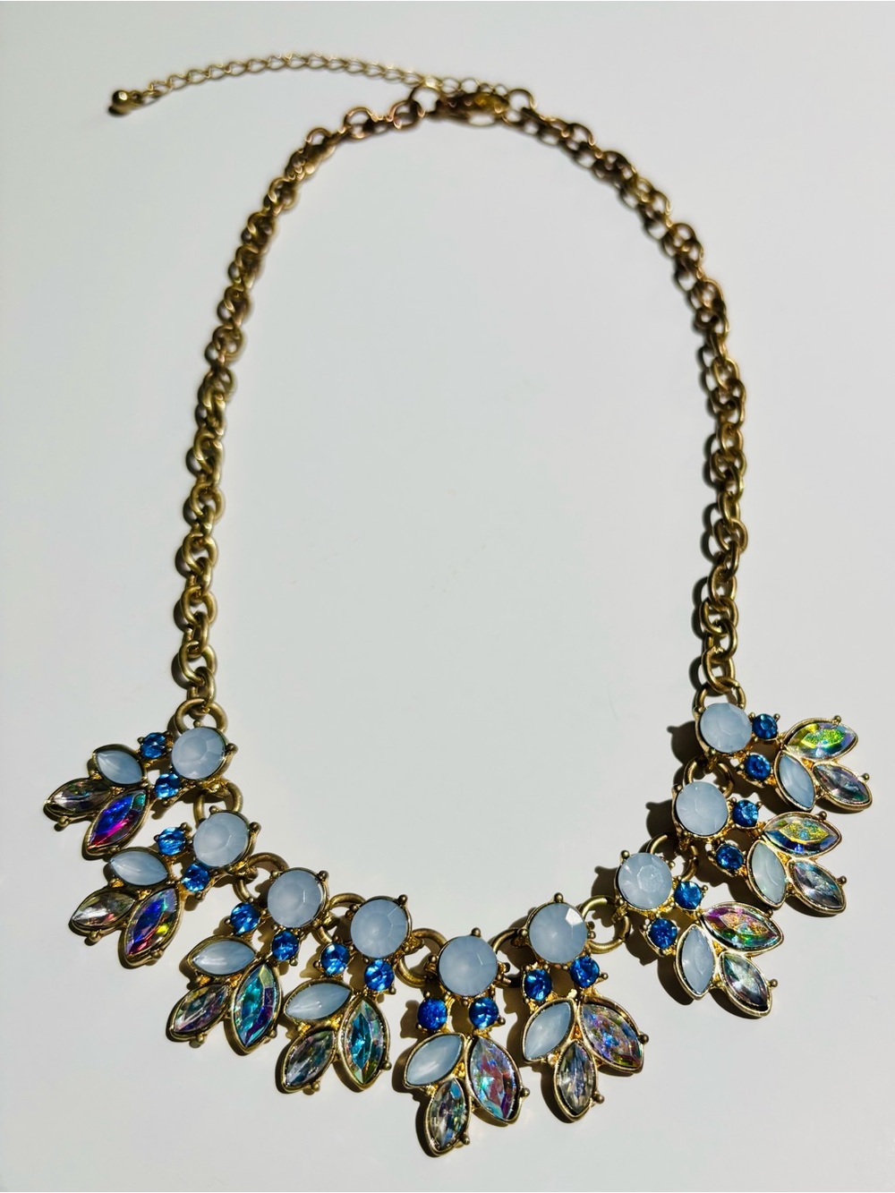 Blue Teardrop Statement Bib Necklace Gold Tone Fashion Jewelry